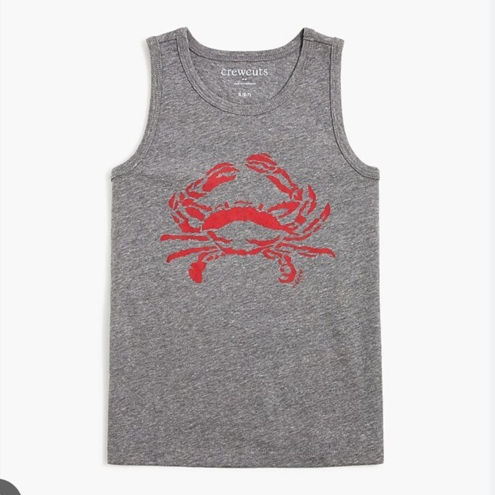 Crewcuts Heather Gray Tank with Vibrant Red Crab